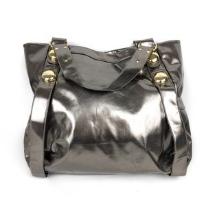 BIG BUDDHA Gray Metallic Bag Gold Tone Hardware